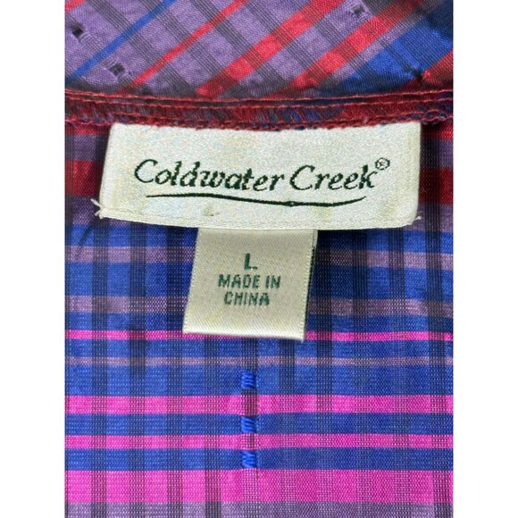 Coldwater Creek Womens Striped Silk Blend Jacket L Red Purple Blue Long Sleeve - Picture 3 of 10